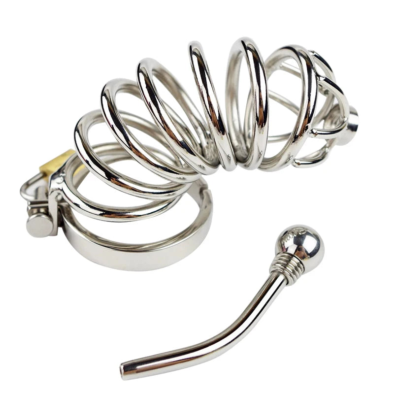 Stainless steel penis lock Bird Chastity cage cock ring urethral plug sound metal slave bondage restraint belt sex toy male