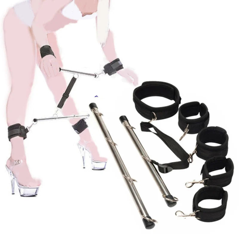 Steel Metal Spreader Bar Fantasy Ankle Wrist Cuffs Neck Collar Bondage Footcuff  SM Slave Shackle Erotic Game Sex Tool for Women