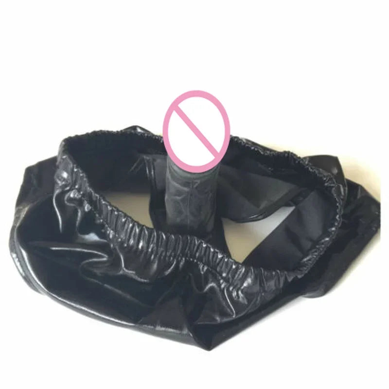 Strap on Inside Dildo Patent Leather Panties Rubberized Pants Anal Butt Plugs Female Chastity Underwear Penis Plug