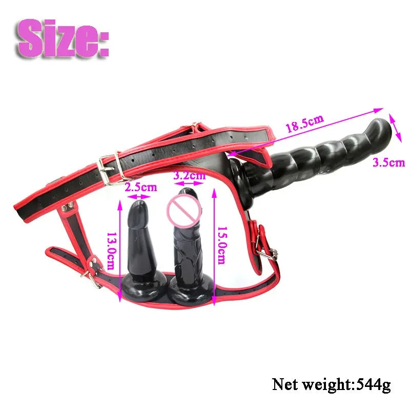 Strap on Realistic Double Dildo Female Chastity Belt Chastity Devices with Anal Plug Vagina Plugs Leather for Women Adult Games