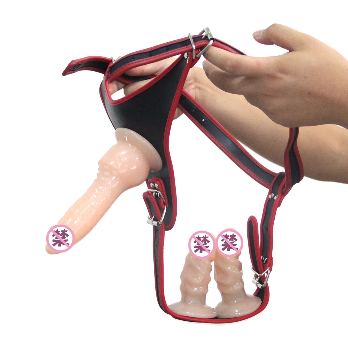 Strap on Realistic Double Dildo Female Chastity Belt Chastity Devices with Anal Plug Vagina Plugs Leather for Women Adult Games