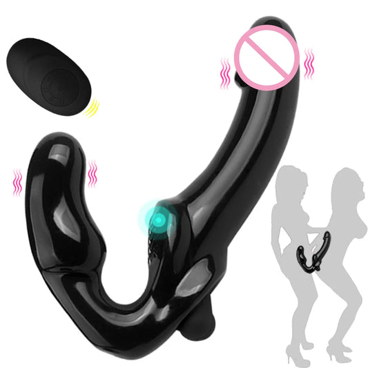 Strapless Strap-on Dildo Vibrator Strapon for Lesiban Remote Control 10 Speed Double-heads Vibrator for Women Sex Toys For Adult