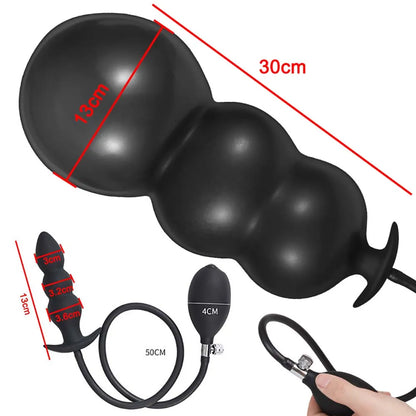 Super 16cm Huge Inflatable Anal Plug BDSM Prostate Massager Anus Expander 5 Beads Inflated Butt Plug with Balls Adult Sex Toys