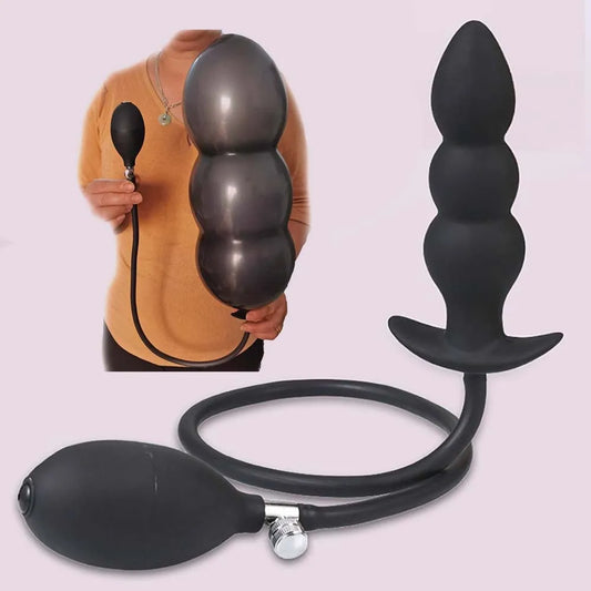 Super 16cm Huge Inflatable Anal Plug BDSM Prostate Massager Anus Expander 5 Beads Inflated Butt Plug with Balls Adult Sex Toys