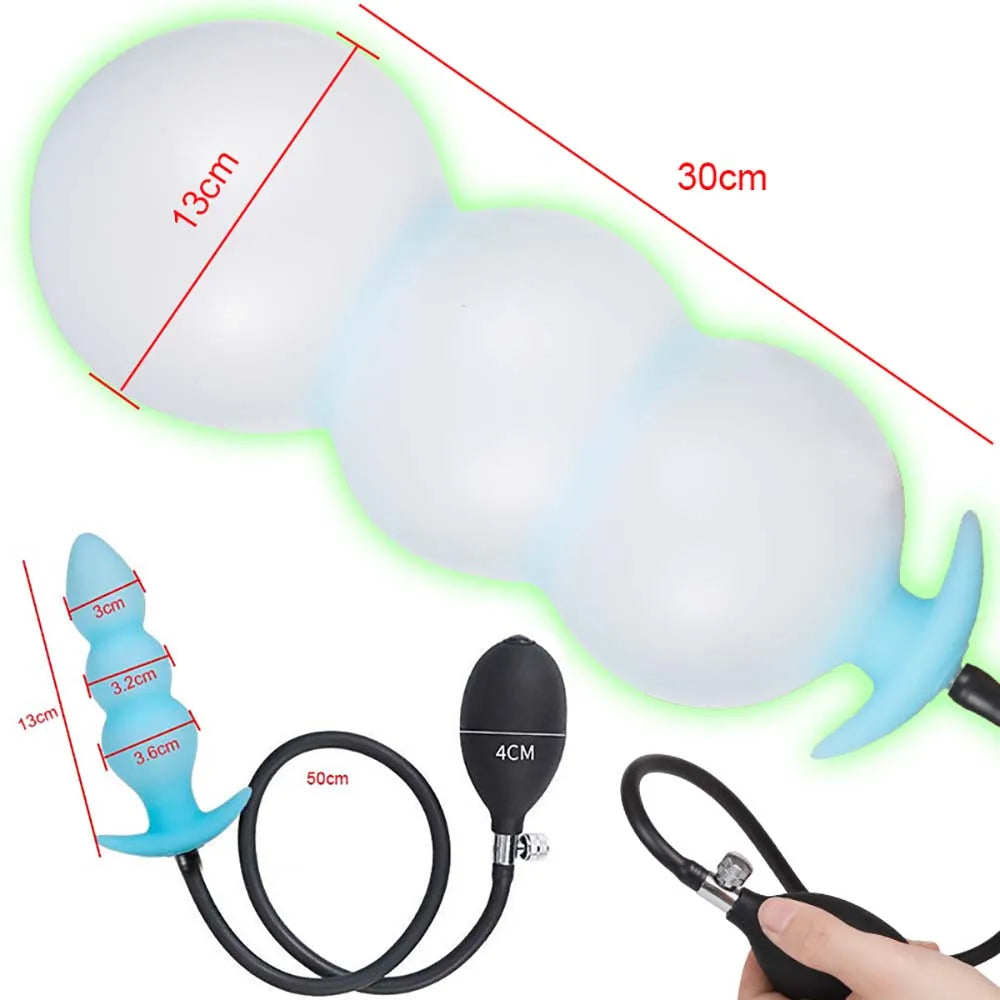 Super 16cm Huge Inflatable Anal Plug BDSM Prostate Massager Anus Expander 5 Beads Inflated Butt Plug with Balls Adult Sex Toys