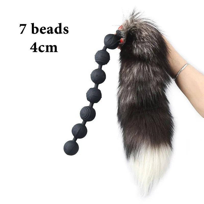 Super Long 7 Ball Anal Beads Plug Fox Tail Cosplay ButtPlug Separable Vaginal Expansion Anus Dilator Adult Sex Toy for Men Woman