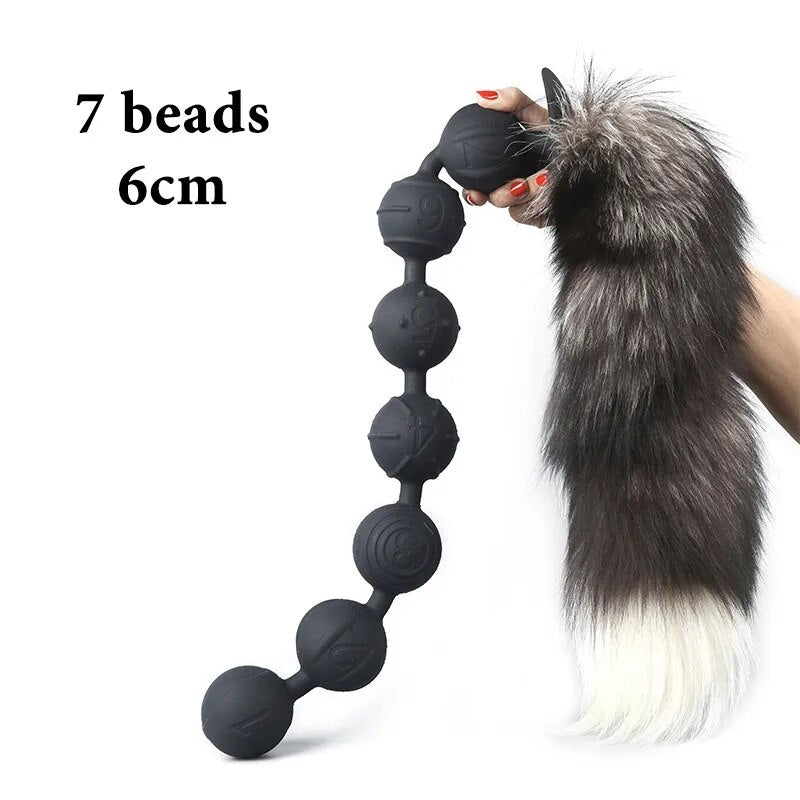 Super Long 7 Ball Anal Beads Plug Fox Tail Cosplay ButtPlug Separable Vaginal Expansion Anus Dilator Adult Sex Toy for Men Woman