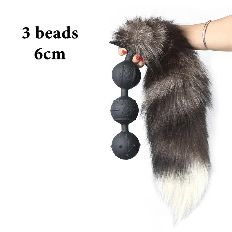 Super Long 7 Ball Anal Beads Plug Fox Tail Cosplay ButtPlug Separable Vaginal Expansion Anus Dilator Adult Sex Toy for Men Woman