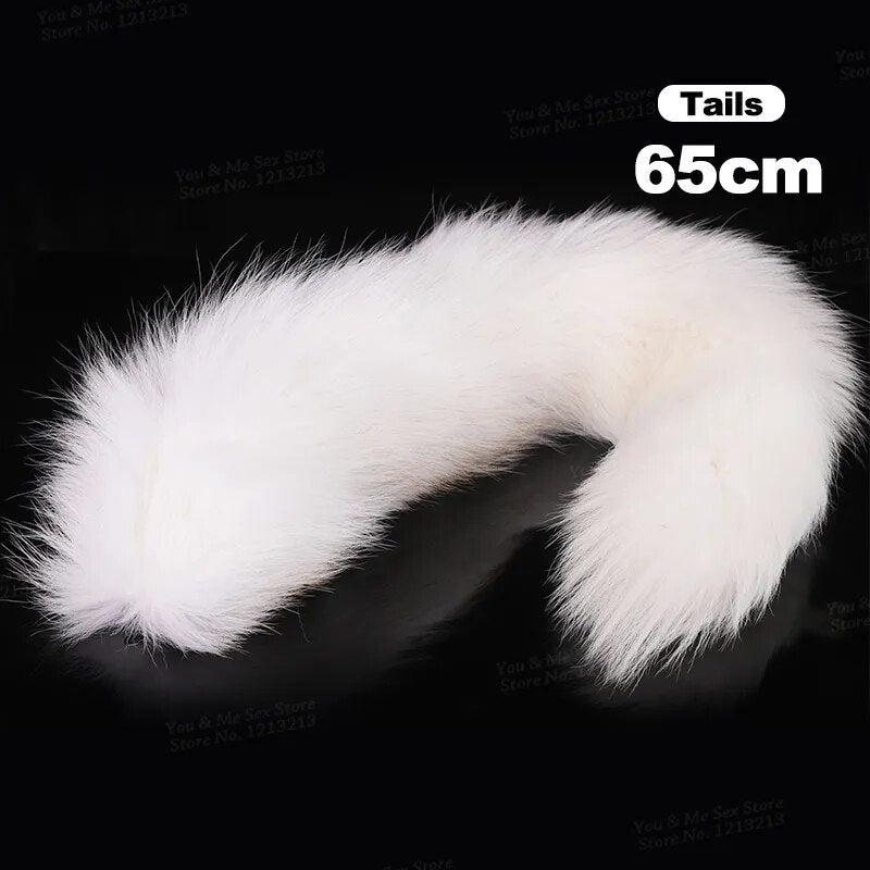 Fox Tail Wolf Teeth Anal Beads Long Butt Plug