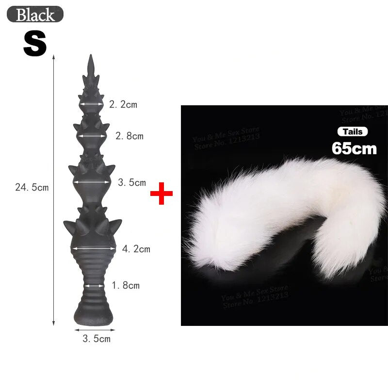 Fox Tail Wolf Teeth Anal Beads Long Butt Plug