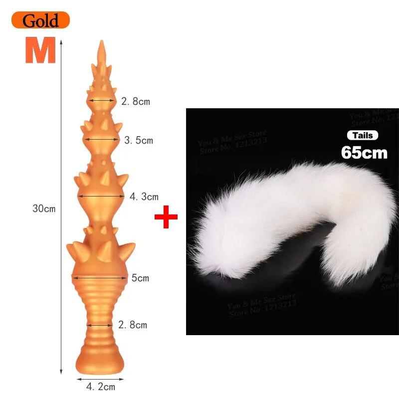 Fox Tail Wolf Teeth Anal Beads Long Butt Plug