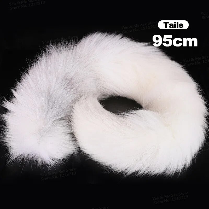 Fox Tail Wolf Teeth Anal Beads Long Butt Plug