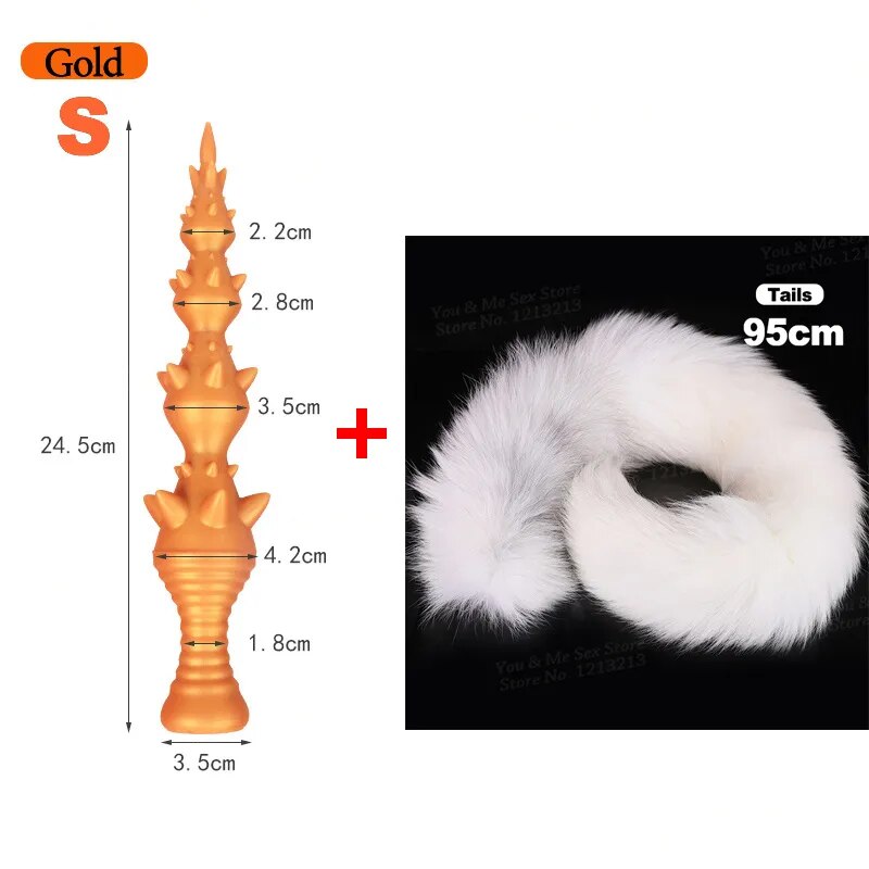 Fox Tail Wolf Teeth Anal Beads Long Butt Plug