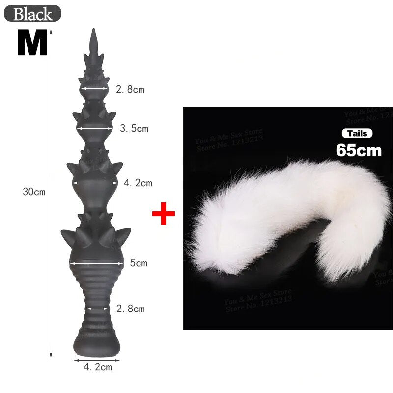 Fox Tail Wolf Teeth Anal Beads Long Butt Plug