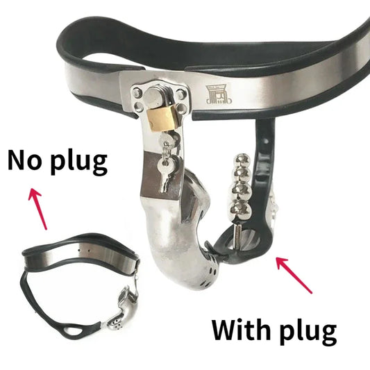 T Back Type Male Chastity Belt Penis Sleeve Metal Cock Cage with Lock Device Anal Plug Sex Slave BDSM Underwear for Men