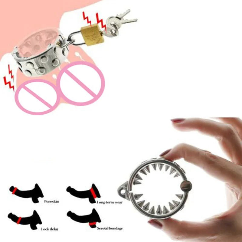 TEETH SHARP 2&4 ROWS Ring Scrotum Pendant Male Chastity Device Kalis Teeth Chastity Device Spiked Ring Male Ball Stretcher