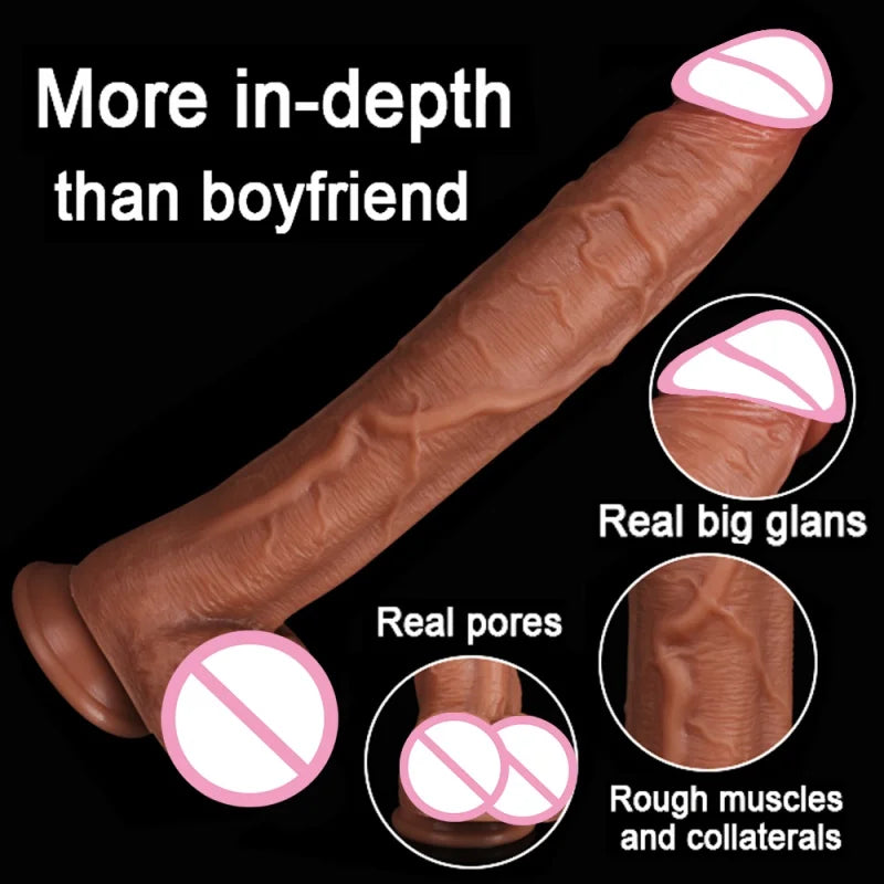 Thick Realistic Dildo 12.6inch Huge Penis With Suction Cup For Hands-Free Play Flexible Giant Cock For Women Vaginal Anal Play