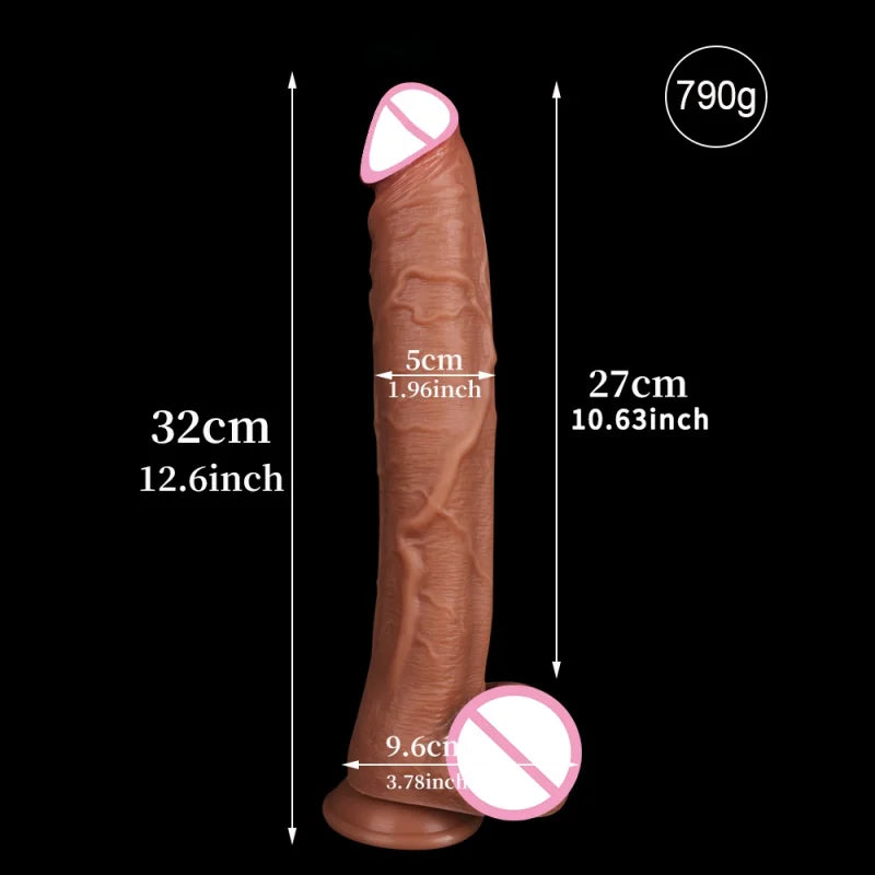 Thick Realistic Dildo 12.6inch Huge Penis With Suction Cup For Hands-Free Play Flexible Giant Cock For Women Vaginal Anal Play