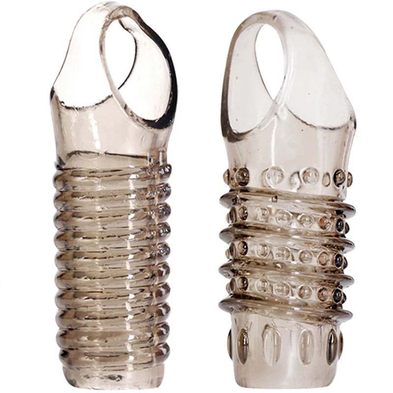 Transparent/Black Penis Extender Sleeve Reusable Condoms Penis Rings Enlargement Enhancer Delay Ejaculation Sex Toys for Men