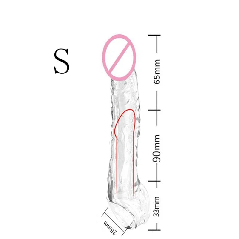 Transparent Penis Sleeve Reusable Condom Penis Extender Girth Enhancer Realistic Sleeve Sheath Delay Ejaculation Sex Toy for Men