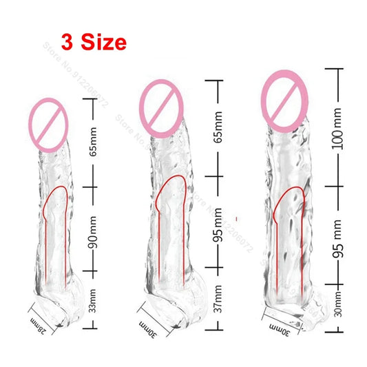 Transparent Penis Sleeve Reusable Condom Penis Extender Girth Enhancer Realistic Sleeve Sheath Delay Ejaculation Sex Toy for Men