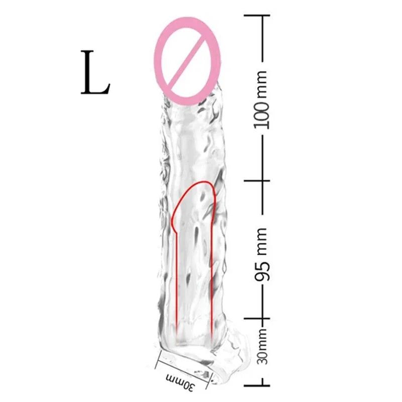 Transparent Penis Sleeve Reusable Condom Penis Extender Girth Enhancer Realistic Sleeve Sheath Delay Ejaculation Sex Toy for Men