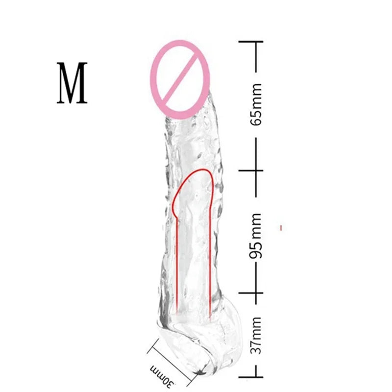 Transparent Penis Sleeve Reusable Condom Penis Extender Girth Enhancer Realistic Sleeve Sheath Delay Ejaculation Sex Toy for Men