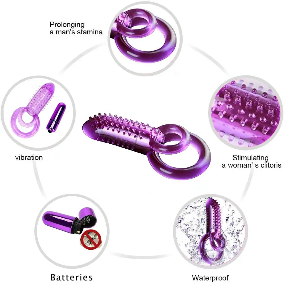 Vibrating Cock Ring With Tongue Clitoral Stimulator Raised Nodules Anal Beads For Couple Play Adult Sex Toys Penis Ring Wearable