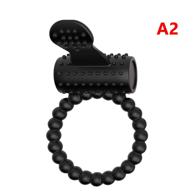 Vibrating Cock Ring With Tongue Clitoral Stimulator Raised Nodules Anal Beads For Couple Play Adult Sex Toys Penis Ring Wearable