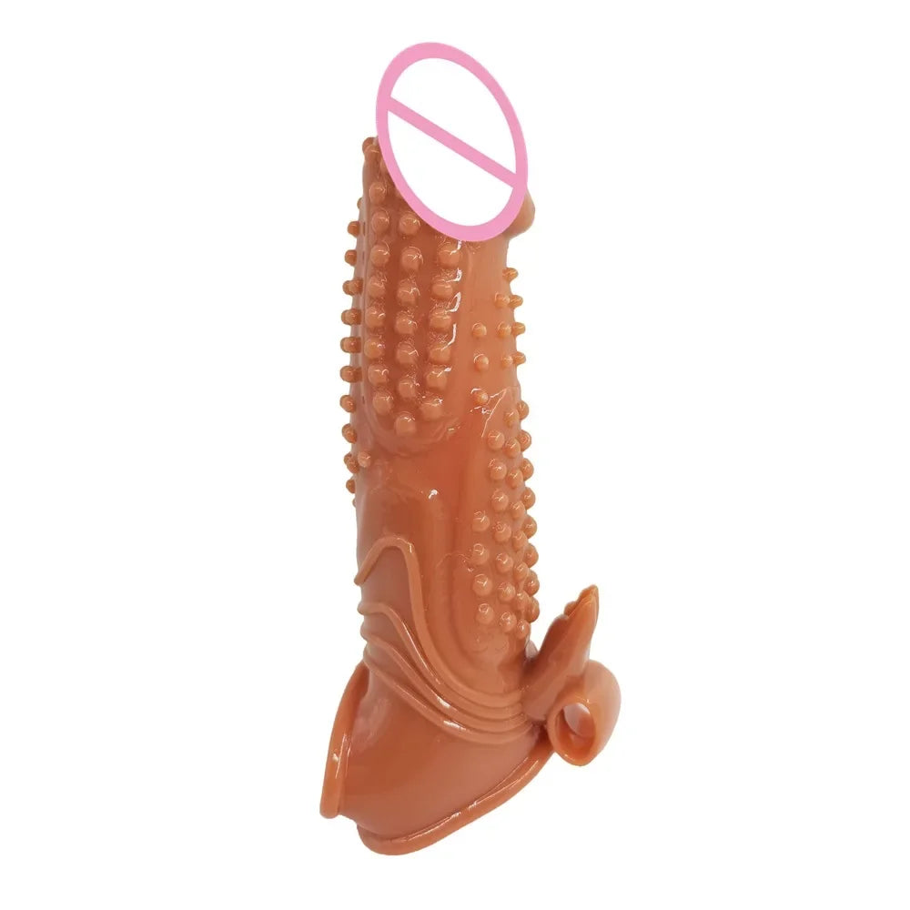 Vibrating Penis Extender Sleeve Reusable Condom Male Cock Enlargement Sleeve Vibrator Spike Dick Cover Sex Toys Adult Products