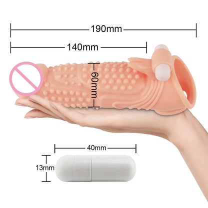 Vibrating Penis Extender Sleeve Reusable Condom Male Cock Enlargement Sleeve Vibrator Spike Dick Cover Sex Toys Adult Products