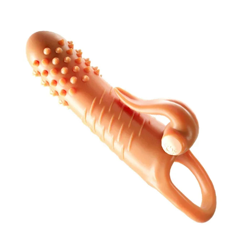 Vibrator Penis Sleeve Extender Large Reusable Penis Condom Delay Ejaculation G Point Massage Sex Toy for Men Cock Enlarger