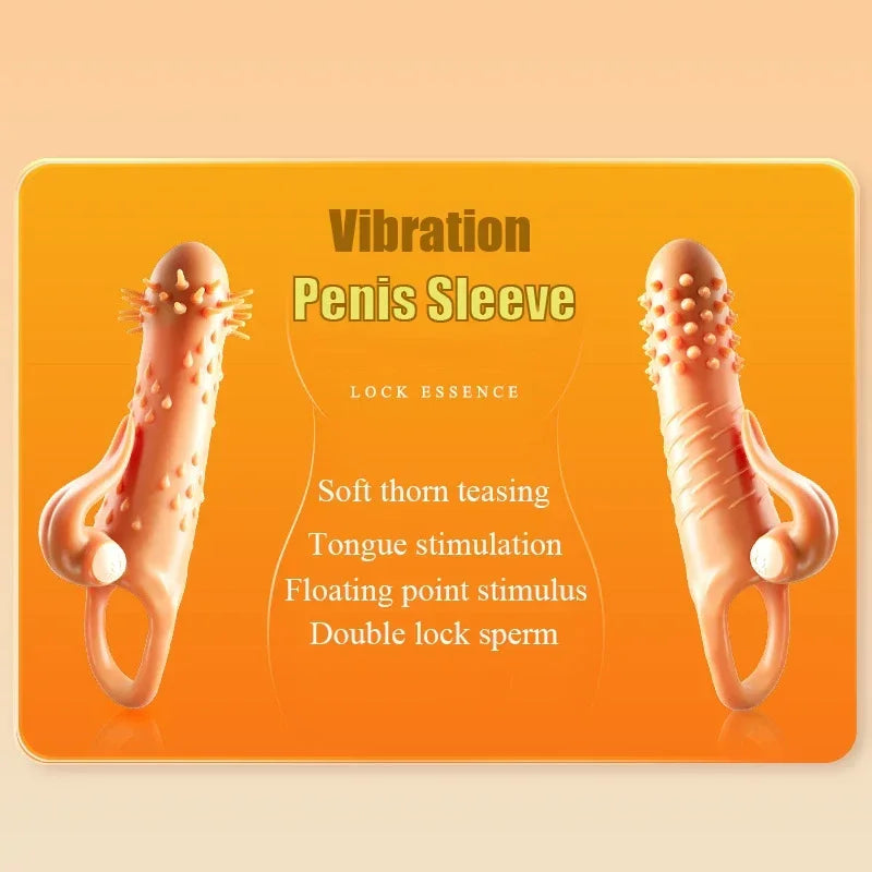 Vibrator Penis Sleeve Extender Large Reusable Penis Condom Delay Ejaculation G Point Massage Sex Toy for Men Cock Enlarger