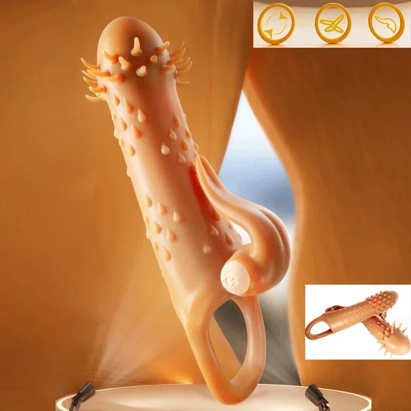 Vibrator Penis Sleeve Extender Large Reusable Penis Condom Delay Ejaculation G Point Massage Sex Toy for Men Cock Enlarger