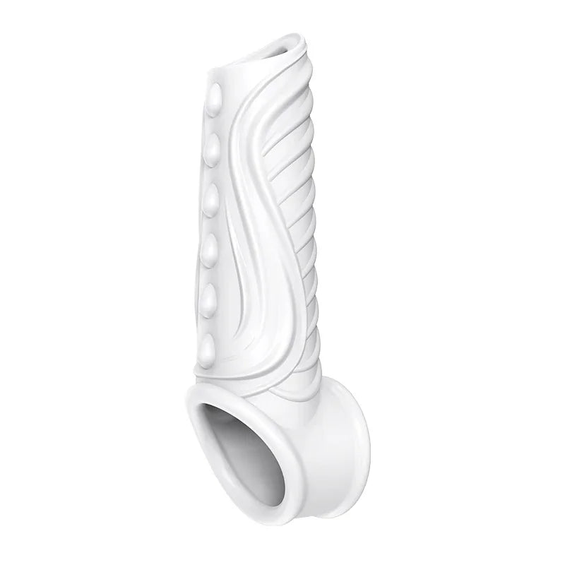 White Penis Sleeve Delay Ejaculation Male Scrotum Stretcher Cock Rings Sex Toys for Men Nozzle Sleeve for Penis Chastity Device