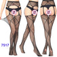 Women Black Stockings With Belt Set High Fishnet Tights Erotic Lingerie Sexy Pantyhose Floral Print Long Mesh Lace Stocking