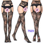 Women Black Stockings With Belt Set High Fishnet Tights Erotic Lingerie Sexy Pantyhose Floral Print Long Mesh Lace Stocking