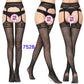 Women Black Stockings With Belt Set High Fishnet Tights Erotic Lingerie Sexy Pantyhose Floral Print Long Mesh Lace Stocking