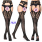 Women Black Stockings With Belt Set High Fishnet Tights Erotic Lingerie Sexy Pantyhose Floral Print Long Mesh Lace Stocking