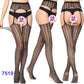 Women Black Stockings With Belt Set High Fishnet Tights Erotic Lingerie Sexy Pantyhose Floral Print Long Mesh Lace Stocking