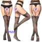 Women Black Stockings With Belt Set High Fishnet Tights Erotic Lingerie Sexy Pantyhose Floral Print Long Mesh Lace Stocking