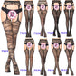 Women Black Stockings With Belt Set High Fishnet Tights Erotic Lingerie Sexy Pantyhose Floral Print Long Mesh Lace Stocking