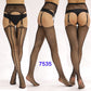 Women Black Stockings With Belt Set High Fishnet Tights Erotic Lingerie Sexy Pantyhose Floral Print Long Mesh Lace Stocking