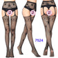 Women Black Stockings With Belt Set High Fishnet Tights Erotic Lingerie Sexy Pantyhose Floral Print Long Mesh Lace Stocking