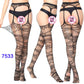 Women Black Stockings With Belt Set High Fishnet Tights Erotic Lingerie Sexy Pantyhose Floral Print Long Mesh Lace Stocking