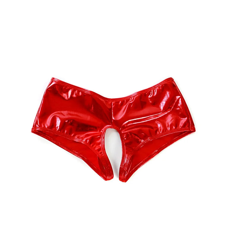 Women Underwear Lingerie Crotch Open Panties Wetlook Faux Leather Wet Look Crotchless Sexy Chastity Brief Shiny Underwear Pants