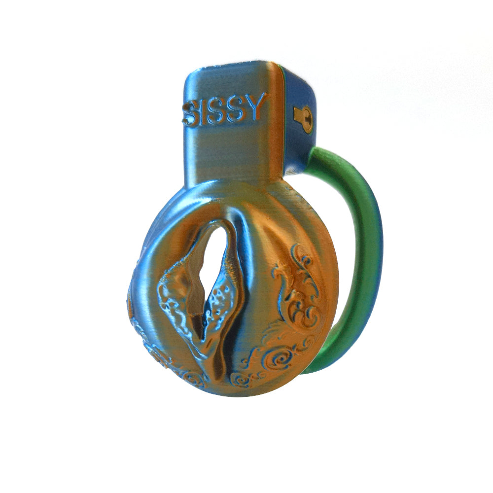 Mix Orange Blue and Green Pussy Vaginal Chastity Cage 5 Rings