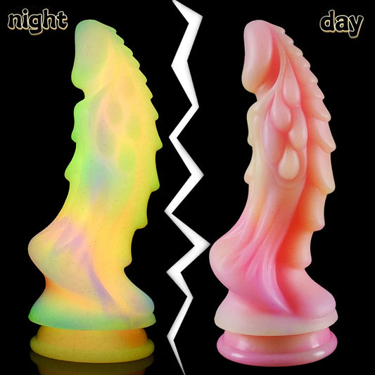 YiHH Colourful Glowing Dragon Dildo Anal Toys Butt Plug Luminous Dildo with Suction Cup Anal Sex Toys for Women Men Sex Products