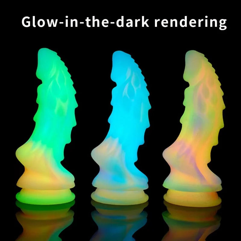 YiHH Colourful Glowing Dragon Dildo Anal Toys Butt Plug Luminous Dildo with Suction Cup Anal Sex Toys for Women Men Sex Products