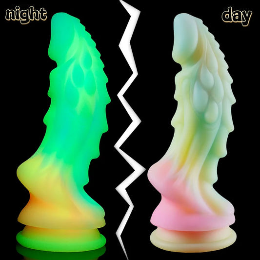 YiHH Luminous Animal Dragon Dildos for Women Men Colourful Glowing Big Dick Buttplug Suction Cup Dildo Sex Toy Femme Masturbator